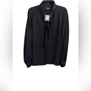 NWT Express Black Tie-Neck Long Sleeve Blouse - Size L